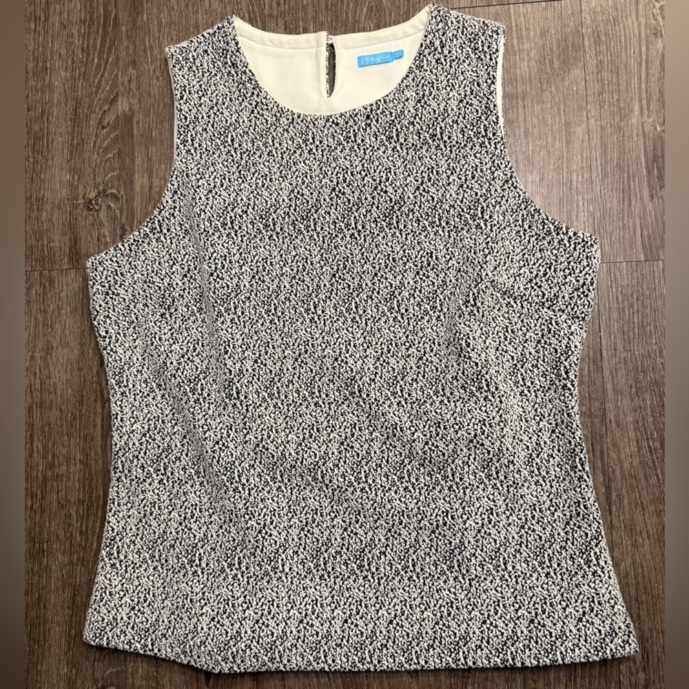 J.McLaughlin Sleeveless Tweed Knit Shell Top L Black White Textured Cotton Blend